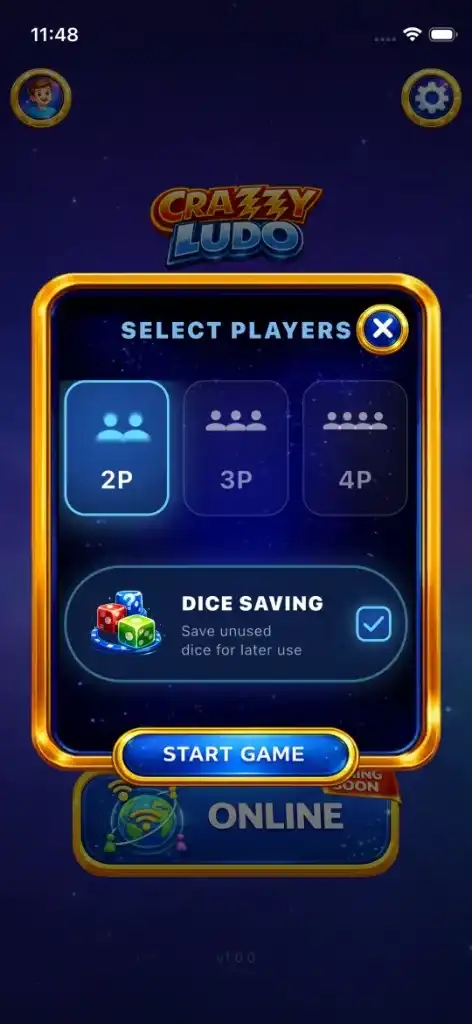 Select Players modal with the Dice Saving toggle highlighted